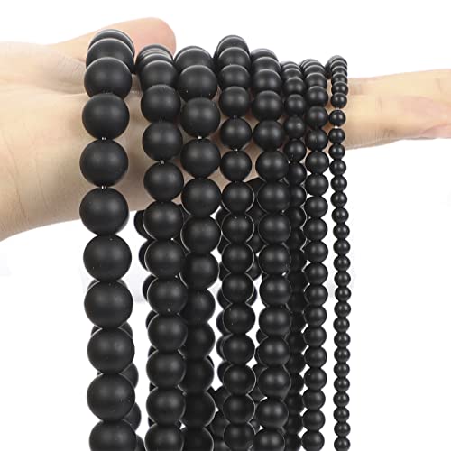 Only faith Runde Steinperlen zur Herstellung von Armbändern, Schmuck mit Loch, Edelsteinstränge für Halsketten, lose Streifen (8 mm (94 Stück), schwarzer Achat (matter Onyx)) von Only faith