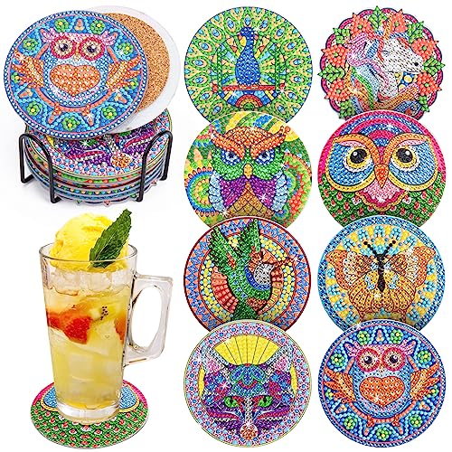 Onlyesh 8 Pack Diamond Painting Untersetzer, DIY Diamond Painting Untersetzer Gläser, Diamond Painting Untersetzer mit Halter Tassen,Vasen, Kerzen Dekoratio von Onlyesh