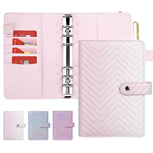 Onlyesh Ringbuch A6, Budget Planner, 6 Löcher PU Leder Budget Binder, Kompatibilität mit A6 Budgetblätter, Binder Taschen und Bargeld, Farbverlauf Rosa von Onlyesh