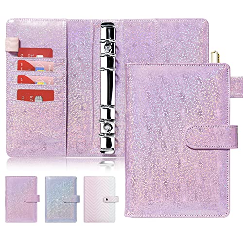 Onlyesh Ringbuch A6, Budget Planner, 6 Löcher PU Leder Budget Binder, Kompatibilität mit A6 Budgetblätter, Binder Taschen und Bargeld, Glitzerndes Rosa von Onlyesh