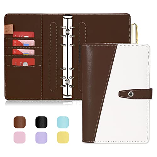 Onlyesh Ringbuch A6, Budget Planner, 6 Löcher PU Leder Budget Binder A6 mit Einzigartiger Schnappschnalle, für A6 Budgetblätter, Binder Taschen und Bargeld, Braun von Onlyesh