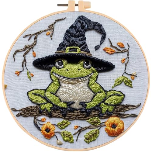 Onmargeen Halloween-Stickset, Kreuzstich-Set für Anfänger, DIY-Nadelspitzen-Set, Stickkleidung mit Kürbismustern, Reifen, Farbfäden, Nadeln (4) von Onmargeen