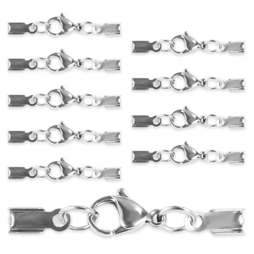 10 Stück Kettenverschluss Edelstahl Zum Basteln Doppelöffnung Karabinerverschluss Lederband Kette Verkürzer Verschluss Verlängerung Lobster Buckle für DIY Schmuck Armbänder Halsketten Silber von Onperpoe