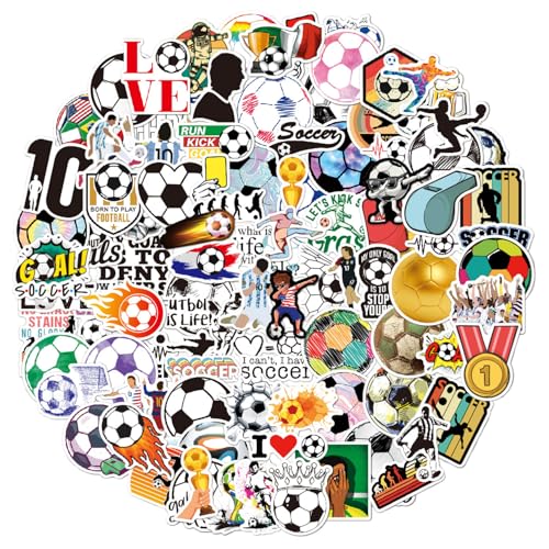 100 Stück Fußball Sticker Anzug Wasserfeste Vinyl Fussball Sticker Sport Fussball Aufkleber Cartoon Kreatives DIY für Laptop Mobiltelefone Skateboard Gepäck etc, Geeignet für Erwachsene und Kinder von Onperpoe