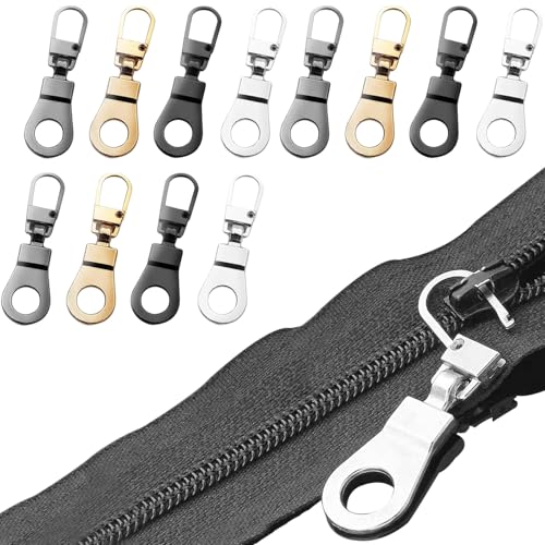 12 Stück Reißverschluss Zipper,Metall Reissverschluss Reparatur Set Reißverschluss Zieher Ersatz Haushaltbarer Fix-Reißverschluss Geeignet für Kleidung,Brieftaschen,Koffer,Stiefel und Rucksäcke von Onperpoe