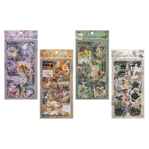 24 Blätter Garten Landschaft Scrapbooking Sticker Set PET Vintage Flowers Aufkleber Scrapbooking Dekorative Scrapbook Zubehör Aesthetic Sticker Scrapbook Selbstklebend für DIY Album Notizbuc Fotoalbum von Onperpoe