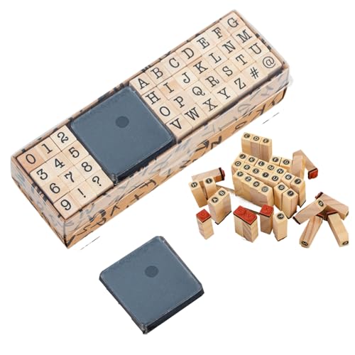 40 Stück Buchstaben Stempel Set mit Stempelkissen Buchstaben Zahlen und Symbole Stempel Buchstaben aus Holz Holzstempel Alphabet Buchstabenstempel für DIY Basteln Tagebuch Handwerk Geschenk von Onperpoe