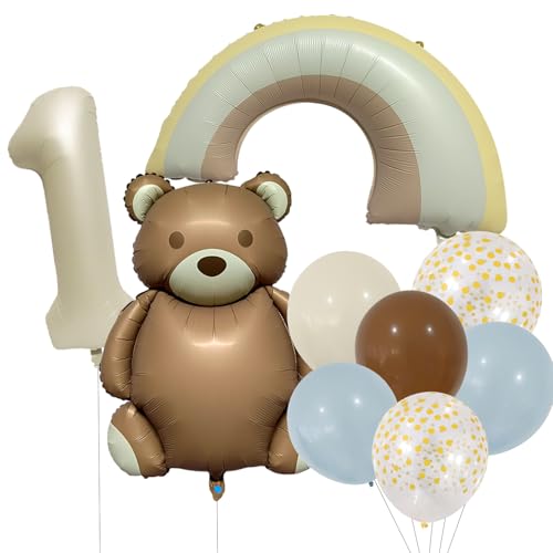 Bär Geburtstagsdeko 1 Jahr Junge Mädchen Luftballons Deko 1. Geburtstag Kind Erster Geburtstag Deko Set mit Bär Folienballon und Helium Ballons Konfetti Ballon für Kindergeburtstag Deko von Onperpoe