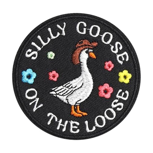 Funny Goose on the Loose Patch Hook and Loop Embroidered Patch Cute Animal Meme Moral Patch Funny Goose DIY Accessories for Backpacks Dog Harnesses Army Vests Gym Bags Hats Helms (Black) von Onperpoe