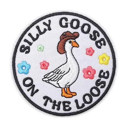 Funny Goose on the Loose Patch Hook and Loop Embroidered Patch Cute Animal Meme Moral Patch Funny Goose DIY Accessories for Backpacks Dog Harnesses Army Vests Gym Bags Hats Helms (White) von Onperpoe