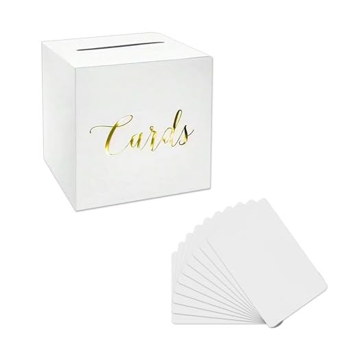 Kartenbox Hochzeit Weiß Karten Box mit Goldfolien-Design Geschenkbox Geldbox mit 10 Stück Grußkarten Hochzeitskartenbox für Geldgeschenke Briefbox mit Schlitz für Geburtstag Baby Dusche Party Deko von Onperpoe