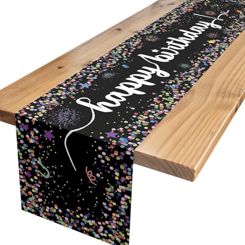 Onperpoe Tischläufer Geburtstag Schwarz Deko Geburtstag Tischband zum Happy Birthday Tischdeko Geburtstag Tischdecke Tisch Deko für Kinder Mädchen Jungen Party Geburtstagsdeko 180 x 35cm von Onperpoe