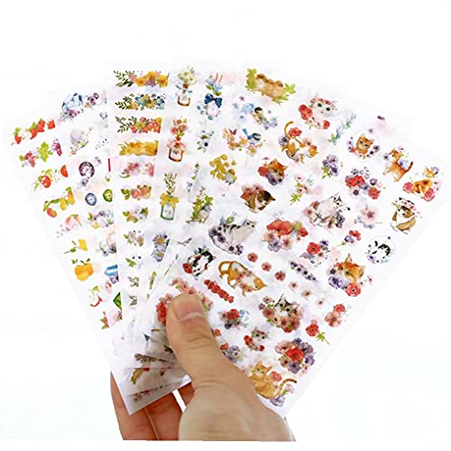 Onsinic 6 Stück/Set Nette Katzen Blumen Cartoon Tiere Sticker PVC Cartoon Aufkleber Tagebuch-Aufkleber Scrapbook Dekoration Sticker Zufall Stil von Onsinic