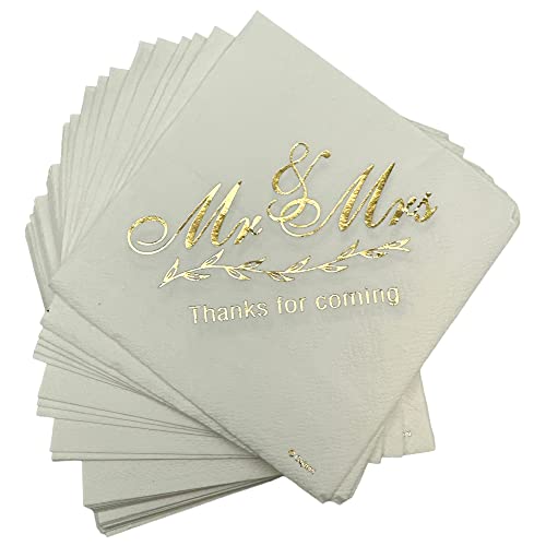 Hochzeitsservietten, Mr and Mrs, Cocktail-Getränke, Dessert, Kuchen, Hochzeit, Dusche, Verlobung, Party, Zubehör, Tischdekoration, 100 Stück (Gold) von Oojami