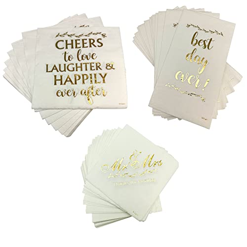 Oojami Hochzeitsservietten von Oojami – Mr & Mrs, Cheers to Love, Bester Tag aller Zeiten, 3-lagige Cocktail-Servietten für Hochzeit, Verlobung, Party, Dusche, 120 Stück von Oojami