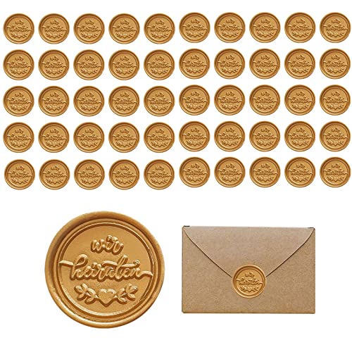 50 Stück selbstklebende Wachssiegel Aufkleber Gold, Wir Heiraten Vintage Siegel Aufkleber für Geburtstag Hochzeit Einladung Weihnachten Party Supply von Opaltool