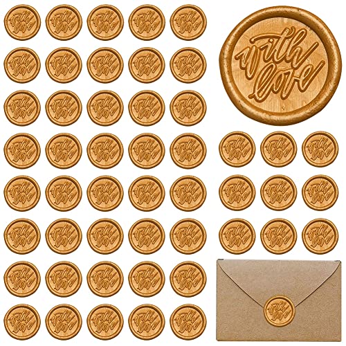 Selbstklebende Wachssiegel, 50 Stück 1 Zoll Siegellack Dankeschön-Siegelaufkleber für Brief Umschlag Postkarte Label Einladung Dekoration Weihnachtsgeschenke (Bronze Gold- With Love) von Opaltool