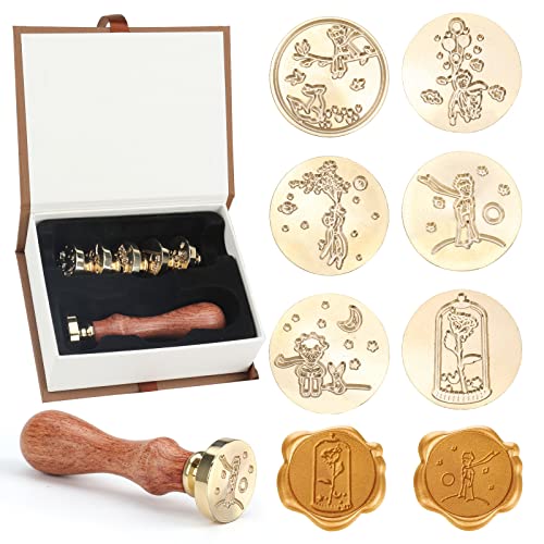 Wachssiegel Stempel Set, 6PC Klassische Wachs Siegel Stempel Messingköpfe mit 1 Holzgriff, Vintage Wax Seal Stamp Kit für Karten Umschlag Postkarte Etikett Hochzeit Einladung von Opaltool