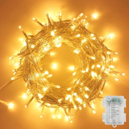 Opard 120LED Lichterkette Batterienbetrieben mit Timer 12M 8 Modi, IP65 Wasserdicht für Innen Außen Weihnachten Zimmer Bett Hochzeit Party Schlafzimmer Weihnachtsbaum von Opard