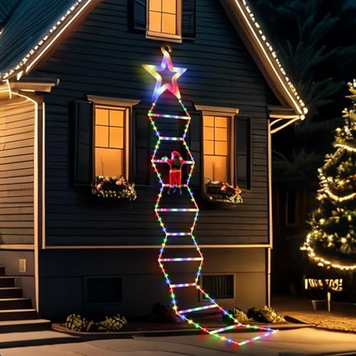 Opard 12Ft/3.65M Weihnachtsbeleuchtung mit Kletternder Weihnachtsmann, Weihnachtsdeko mit 8 Beleuchtungsmodi & Memory-Funktion, Weihnachts-RGB-Leiterlichter mit Stecker für Weinachtsdekorationen von Opard