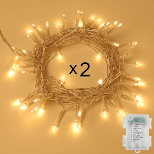 Opard 2stk 50er LED Lichterkette Batterienbetrieben mit Timer 5M 8 Modi, IP65 Wasserdicht für Innen Außen Weihnachten Zimmer Bett Hochzeit Party Schlafzimmer Weihnachtsbaum von Opard