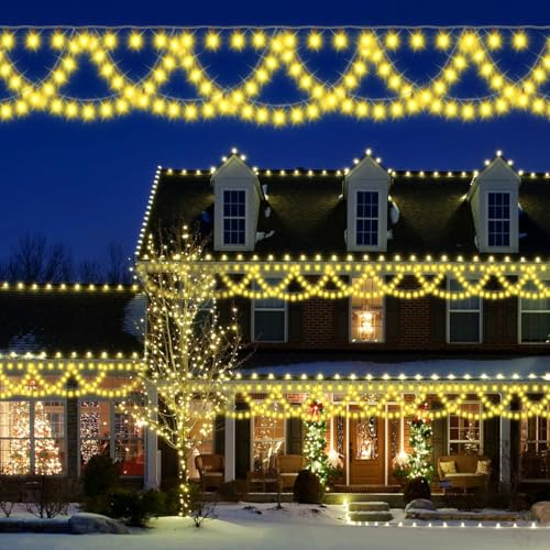 Opard Weihnachtsaußen Weihnachtsbeleuchtung Außen 10m 380 LED mit 8 Beleuchtungsmodi und Memory Funktion, Ausziehbare Wasserdichte Weihnachtsdeko Halbkreis Lichterkette mit Stecker von Opard