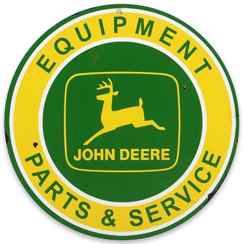 John Deere Equipment Parts and Service Rundes Metallschild – Vintage John Deere Schild für Garage oder Männerhöhle von Open Road Brands