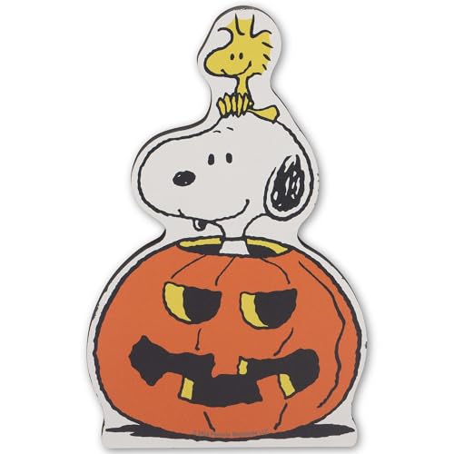 Peanuts Snoopy und Woodstock Jack-O-Lantern Regalsitzer-Dekor – klobige Holzblock-Dekoration für Halloween-Dekoration von Open Road Brands