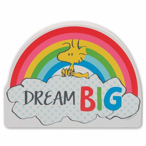 Peanuts Woodstock Dream Big Rainbow Regalsitzer-Dekor – klobiger Holzblock, Erdnüsse Dekoration für Zuhause oder Schule von Open Road Brands