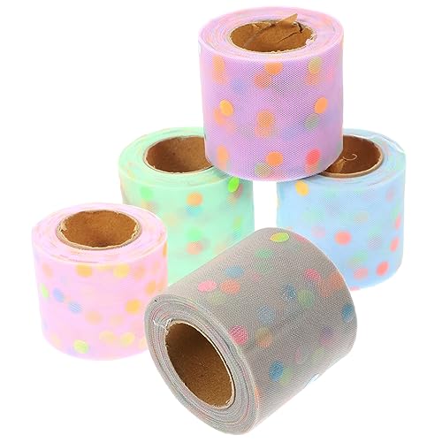 5 Rollen Blatt Buntes Tupfenband Hellblaues Dekor Geschenkbänder Band Für Geschenke Blumenverpackungsband Schleife Diy Band Blumendekorationen Tüllband Kuchen Polyester Material von Operitacx