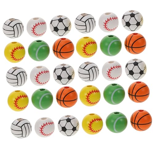 Operitacx 1 Satz Fußball-holzperlen Sport Kleine Goldene Zwischenperlen Perlen Und Anhänger Baseball-perle Perlen Für Armbänder Perlen-kit Buchstaben Aus Tonperlen Bälle Für Hunde Reize 30st von Operitacx