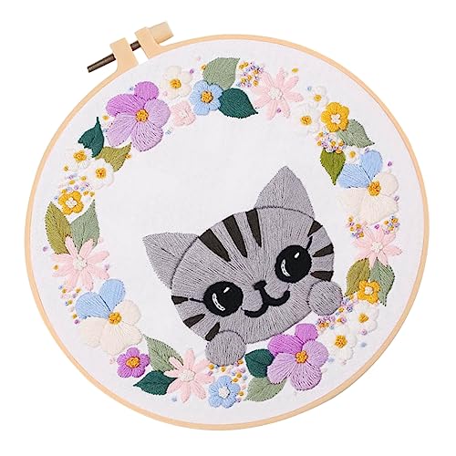 Operitacx 1 Satz Tasche mit Katzenstickerei Stickerei-Kits Katze Stickerei Stickset für Kinder Häkeltier-Kit embroidery kit beginner embroidery thread Kreuzstich-Set Handstickset Baumwolle von Operitacx