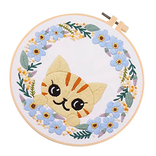 Operitacx 1 Satz Tasche mit Katzenstickerei Stickmuster Stick und Stich Stich-Kits Bastelsets Bausätze Stoff Stickset für Stickpackung Katze Stickerei-Kits Katzenhandwerk Baumwolle von Operitacx