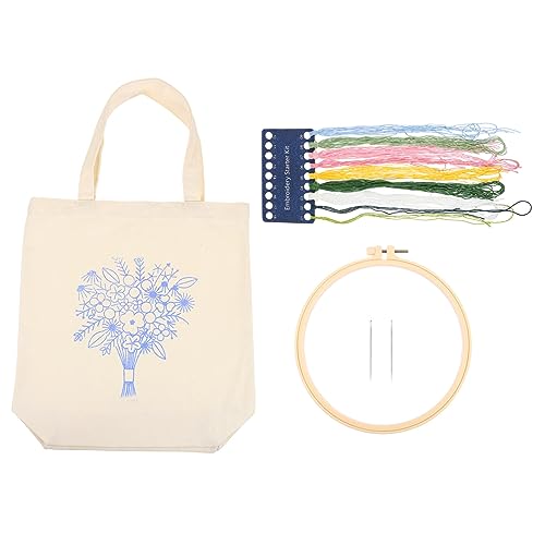 Operitacx 1 Set Handarbeits Set Für Stickerei Mit Muster Und Anleitung Große Kapazität Casual Canvas Tote Bag DIY Schultertasche Mit Floralen Motiven von Operitacx