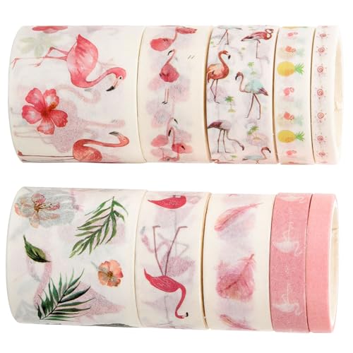 Operitacx 10 Rollen Pastelle Punkt blinken Flamingo-Band Kunstband Geschenkband Washi Tape zum Aufzeichnen kawaii Washi-Klebeband dünnes Washi-Tape Washi Tape Urlaub Japanisches Papier Rosa von Operitacx