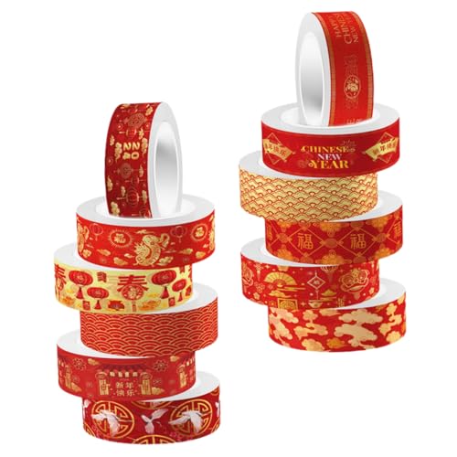 Operitacx 12 Rollen Jahr Des Drachen Washi Tape Neon Straßenband Textmarker Bandspender Fluoreszierendes Klebeband Etikett Planerband Oberbeleuchter Blumenbänder Banddez Washi-tape Colorful von Operitacx