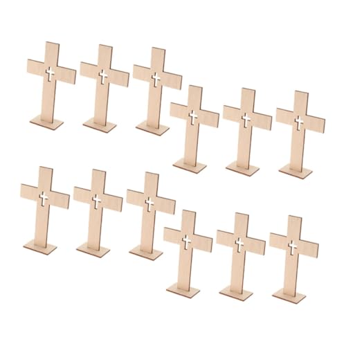 Operitacx 12 Stück Stehendes Kreuz Aus Holz, Heiliges Kreuz, Tischkreuz, Schild, Holzkreuzausschnitte, Blanko, Zum Basteln, Religiöse Taufe, Zuhause, Party, Dekoration von Operitacx