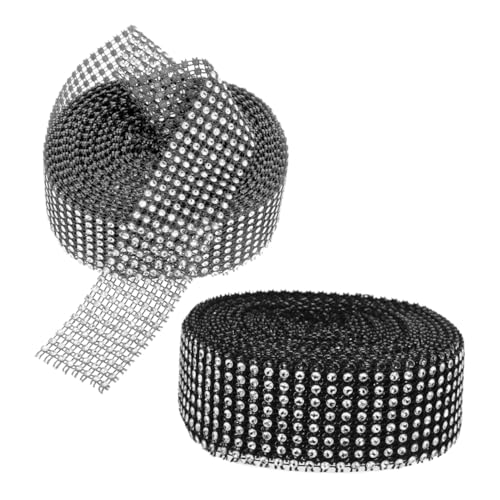 Operitacx 2 Rollen Diamantfurnier Funkelndes Wickelband Strass-mesh-stoffband Schwarzes Strassband Kuchenband Strassband Selbstklebend Transparentes Strassband Heimkehrband Disco-band Harz von Operitacx