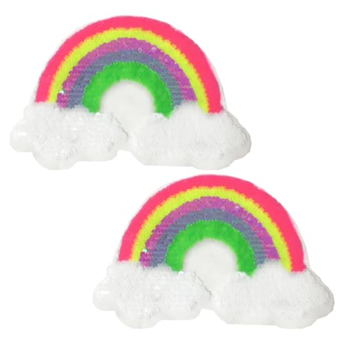 Operitacx 2St Regenbogen-umkehrbare bunte Pailletten doppelseitige farbwechselnde Pailletten-Stickerei-Stoff-Patch-Stickerei sticken stickerpappier bag Aufnäher Stoffaufkleber Patches nähen von Operitacx