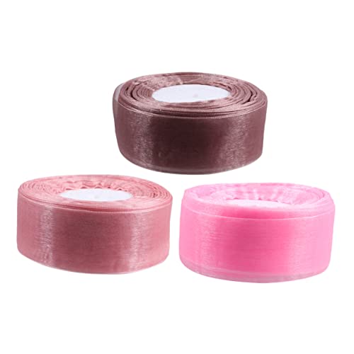 Operitacx 3 Rollen reiner Organza Geschenkband Geschenkbänder für Blumenstrauß-Verpackungsdekoration rosa Schleife durchsichtiges Klebeband Organza ribbon wrapping ribbon Organzaband von Operitacx