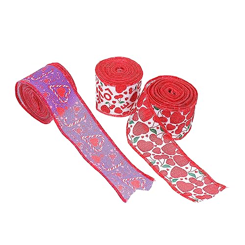 Operitacx 3 Sätze Draht Seitband Ribbon Ripsband Valentines Valentinsday Cremefarbenes Band Stoffband Funkeln Liebevolle Herzbänder Blumenstrauß-verpackungsbänder Polyester Rot 3 Rollen * 3 von Operitacx