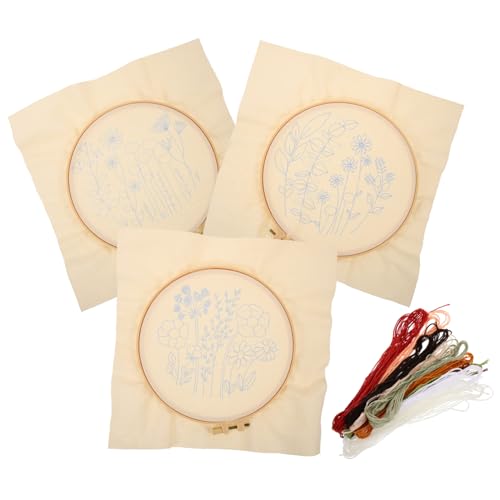 Operitacx 3 Sätze Europäische Stickerei Stickwerkzeuge Goldschmiede-Starterkits Kreuzstichpackungen Stickrahmen-Starter-Kit Stickmaterial mit Gänseblümchenmuster Kreuzstichzubehör von Operitacx