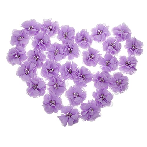 Operitacx 30St Perle Chiffon artificial sztuczne kwiaty austauschbare Bastelblume handgefertigte Handwerksblume Mini austauschbare Nähblume Stoffblumen für Kleider pp Violett von Operitacx