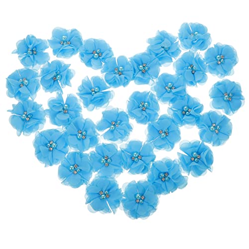 Operitacx 30St Perle Chiffon artificial sztuczne kwiaty stoffblumen kompakte Handwerksblume handgefertigte Nähblume Nähzubehör Multifunktions-Nähblume zarter Blumenstoff pp Blue von Operitacx