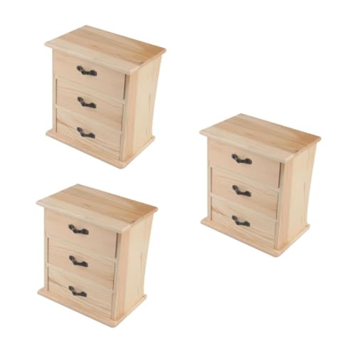 Operitacx 3St Schreibtisch Dreischichtige Holz Holz Schmuck Miniatur-Puppenhaus-Kommode Mini-Holzschubladen winzige Möbel von Operitacx