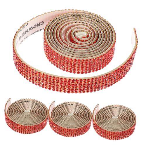 Operitacx 4 Rollen Selbstklebende Strass-Sticker Perlen-Strass-Applikation Schärpe Strass-Patch Gürtel Strass-Applikation Gürtel mit Strass-Patch Brautschärpe Patches Strasssteine rot von Operitacx