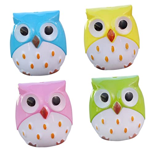 Operitacx 4 Stück Cartoon- bürogadges Owl pencil sharpener Double hole pencil sharpener Cartoon animal pencil sharpener manueller Bleistiftspitzer Eule Bleistiftspitzer Anspitzer von Operitacx