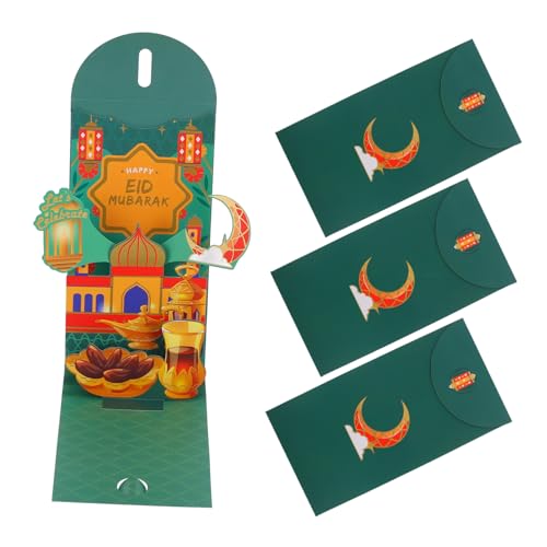 Operitacx 4 Stück Rote Umschläge Für Eid Festival Umschläge Für Die Eid-feier Rechnungen Umschläge Eid-karten Verpackungsumschläge Eid Mubarak Geldumschläge Eid-grußumschläge Green Papier von Operitacx