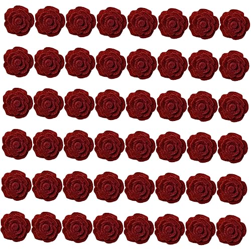 Operitacx 5 Sätze Diy Handgemachtes Beflocktes Rosenmaterial Zubehör Für Rosensträuße Rosa Künstliche Blüten Artificial Haarnadel-blumenanhänger Miniatur-blumenmodell Rot 50 Stück * 5 von Operitacx