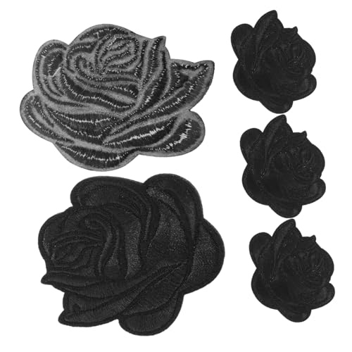 Operitacx 5St Rosenbeet Eisen auf Patches kleine Flicken zum Aufbügeln Stickereiflecken Aufnäher mit Rosenmotiv Stickstabilisator Blumenapplikationen für Kleidung Patch-Hut Baumwolle Black von Operitacx